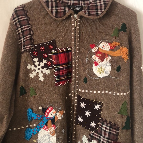 Woman’s VTG Y2k rare Christmas festive wool plaid blend patchwork jacket topper - Picture 2 of 11